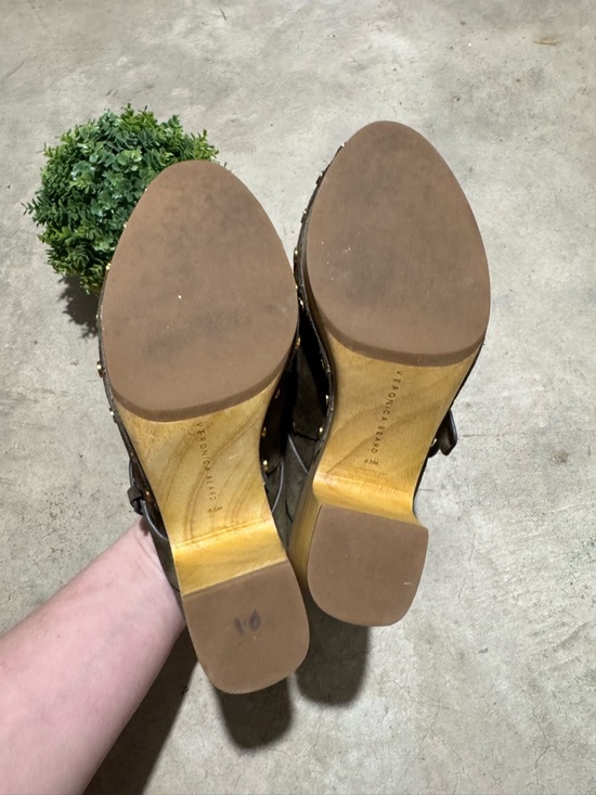 Veronica Beard Dacey Olive Green Mules Clogs Size 6.5 Leather Suede Heels Fall - Picture 4 of 7